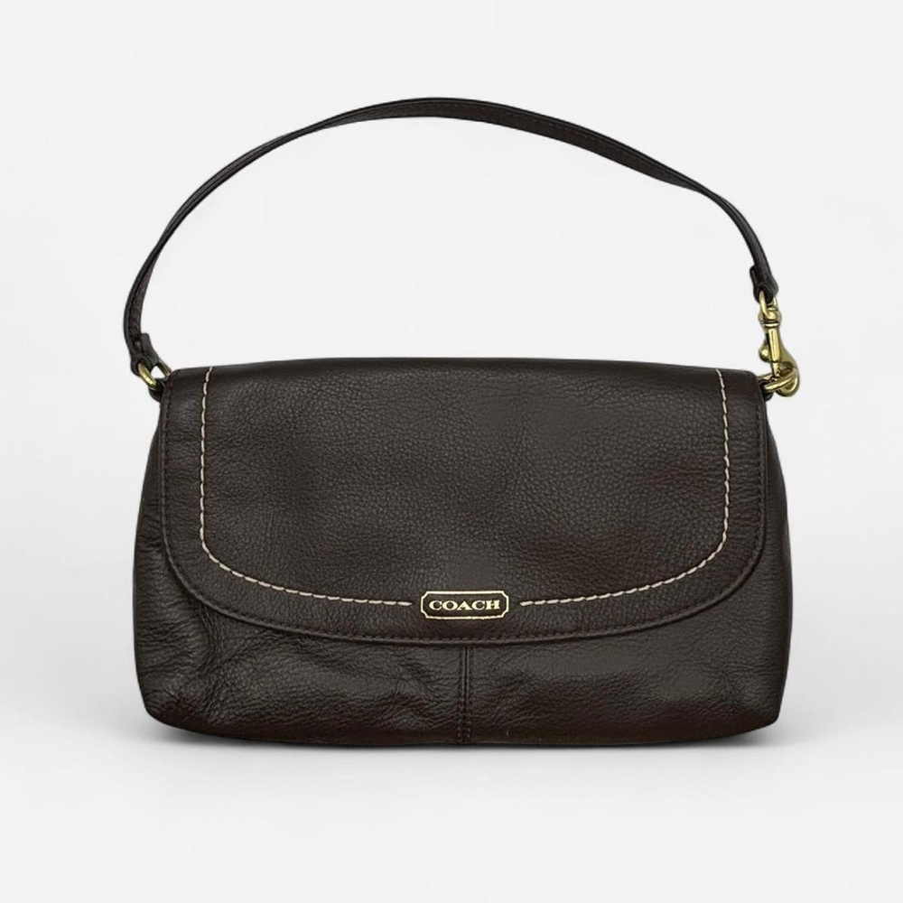 Coach Park Flap Wristlet Purse Brown Pebble Leather Snap Clutch